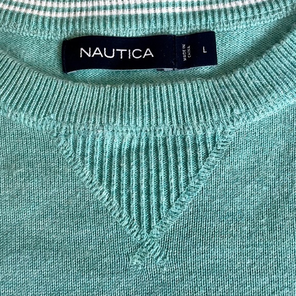 Nautica Men's Large Crewneck Long Sleeve Knit Sweater. Teal Color. - Picture 3 of 6